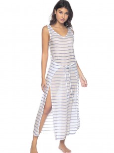 Robe de plage Longue Bay Stripe Bleu et Blanc - PilyQ