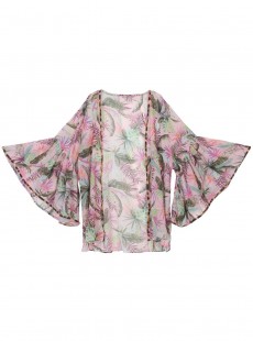 Kimono de Plage Bahamas Fleuris Rose et Vert - PilyQ