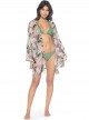 Kimono de Plage Bahamas Fleuris Rose et Vert - PilyQ