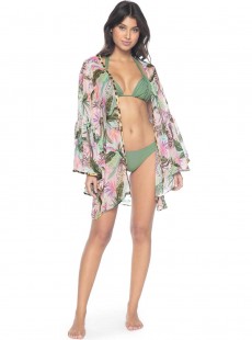 Kimono de Plage Bahamas Fleuris Rose et Vert - PilyQ