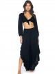 Top de plage court à manches longues élastiques noir Halsey Midnight - PilyQ