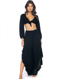 Top de plage court à manches longues élastiques noir Halsey Midnight - PilyQ