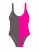 Maillot de bain 1 pièce bicolore rose et gris Acai Reef - PilyQ
