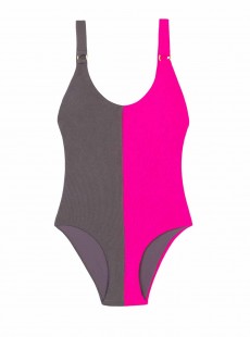 Maillot de bain 1 pièce bicolore rose et gris Acai Reef - PilyQ