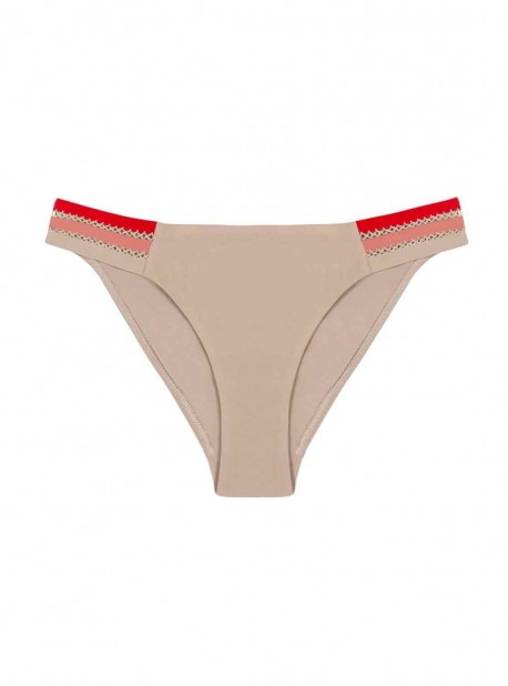 Culotte de bain échancrée Oyster Beige et Rouge - PilyQ