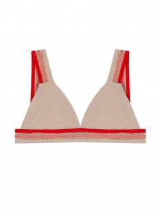 Haut de maillot de bain triangle Oyster Beige et Rouge - PilyQ