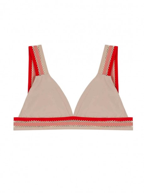 Haut de maillot de bain triangle Oyster Beige et Rouge - PilyQ