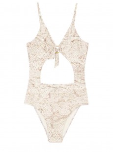 Maillot une pièce échancré Cobra blanc à motif - PilyQ