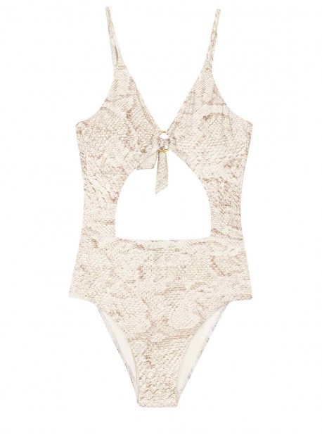 Maillot une pièce échancré Cobra blanc à motif - PilyQ