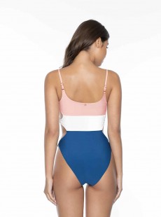 Maillot de bain 1 pièce Island Blue Bleu Blanc Rose - PilyQ