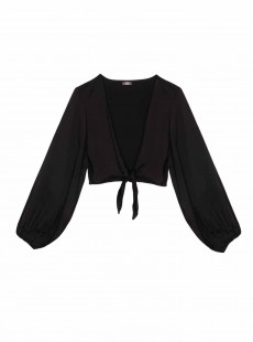Top de plage court à manches longues élastiques noir Halsey Midnight - PilyQ
