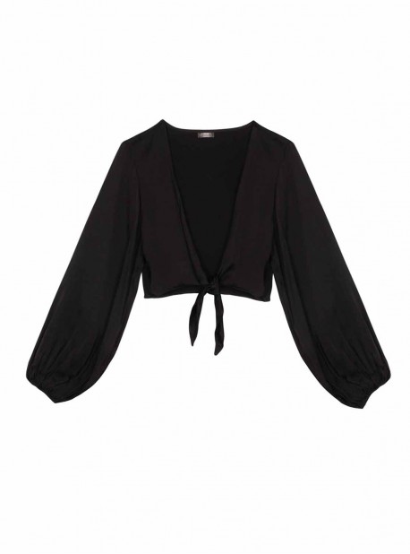 Top de plage court à manches longues élastiques noir Halsey Midnight - PilyQ