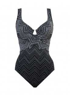 Maillot de bain 1 pièce gainant Criss Cross Escape imprimé gris / noir - Stitch Mix - " M " - Miracl