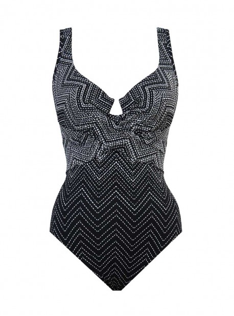 Maillot de bain 1 pièce gainant Criss Cross Escape imprimé gris / noir - Stitch Mix - " M " - Miracl