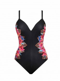Maillot de bain gainant Temptation noir/imprimés à fleures Rose - Tropica - "M" - Miraclesuit Swimwear