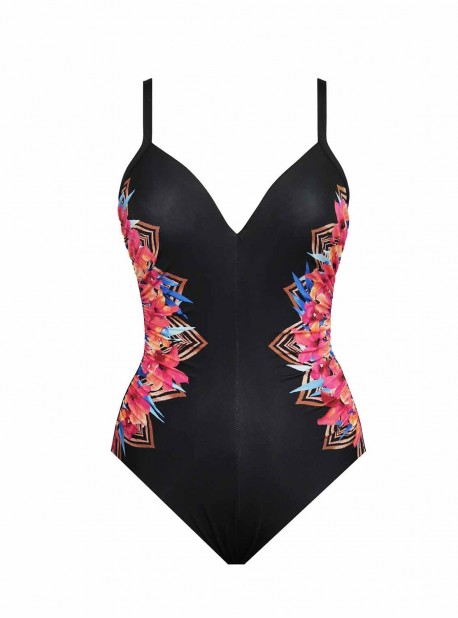 Maillot de bain gainant Temptation noir/imprimés à fleures Rose - Tropica - "M" - Miraclesuit Swimwe