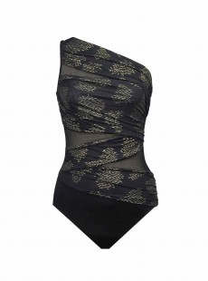 Maillot de bain gainant Jena noir/imprimés doré - Sari Not Sari - "M" - Miraclesuit Swimwear