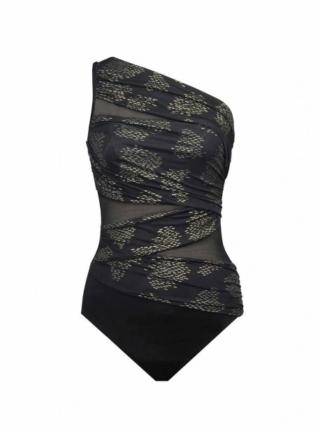 Maillot de bain gainant Jena noir/imprimés doré - Sari Not Sari - "M" - Miraclesuit Swimwear