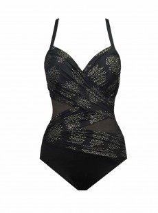 Maillot de bain gainant Mystique Noir/Imprimés doré - Sari Not Sari - "M" - Miraclesuit swimwear