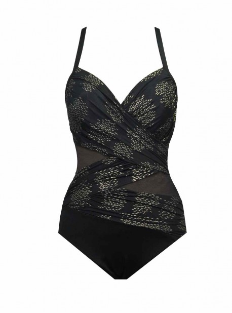 Maillot de bain gainant Mystique Noir/Imprimés doré - Sari Not Sari - "M" - Miraclesuit swimwear
