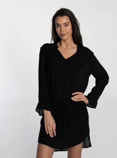 Robe de plage manches longues noire- Beach Vibes - Cyell 