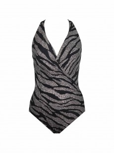 Maillot de bain 1 pièce gainant Wrapsody Imprimés Noir et Argenté - Angelfish - " M " - Miraclesuit Swimwear