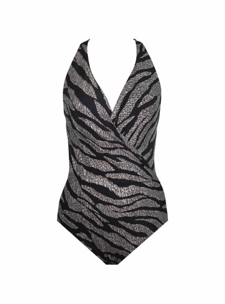 Maillot de bain 1 pièce gainant Wrapsody Imprimés Noir et Argenté - Angelfish - " M " - Miraclesuit 