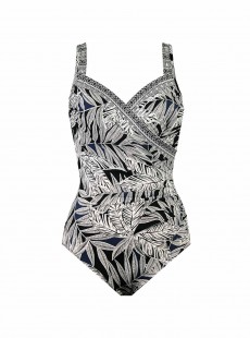 Maillot de bain 1 pièce gainant Seraphina imprimé fleuris Noir et Blanc - Fronds With Benefits - " M " - Miraclesuit Swimwear