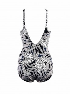 Maillot de bain 1 pièce gainant Seraphina imprimé fleuris Noir et Blanc - Fronds With Benefits - " M